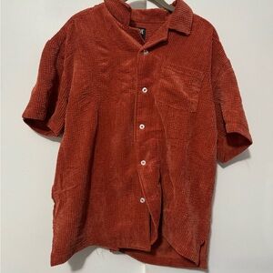 Casual Men's Corduroy Button Down Shirt in Rust